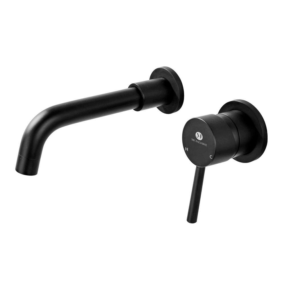 Mondawe Simple Single Handle Wall Mounted Bathroom Faucet Sink Faucet in Matte Black MD2401B