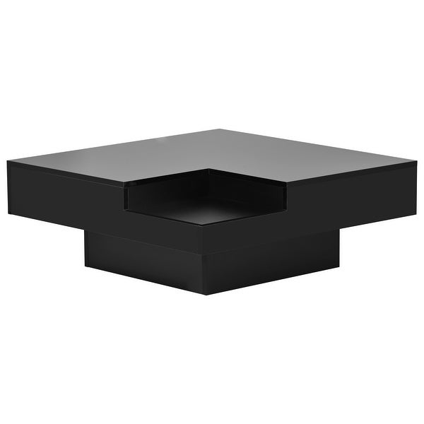 Modern Square Coffee Table with Plug-in 16-color LED Strip Lights