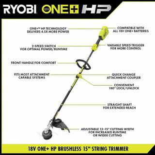 RYOBI ONE+ HP 18V Brushless 15 in. Attachment Capable String Trimmer with 6.0 Ah Battery and Charger P20220