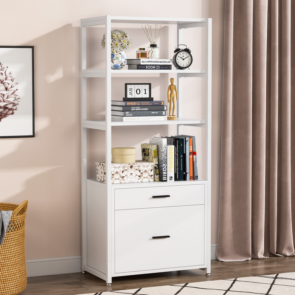 4 Tier Modern File Cabinet With 2 Drawers   Contemporary   Bookcases   by Tribesigns  Houzz