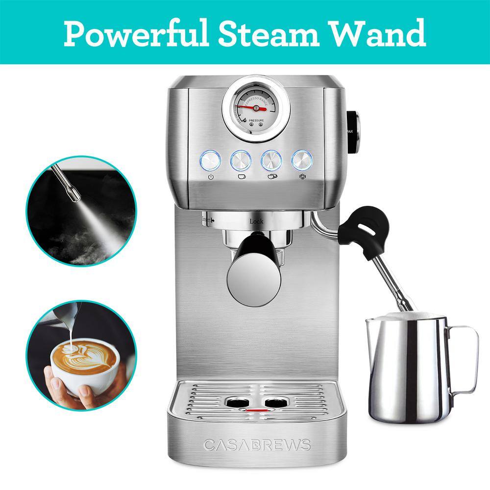 CASABREWS 3700-Gense 20-Cups Sliver Stainless Steel Espresso Machine with Powerful Steam Wand HD-US-3700G-SIL