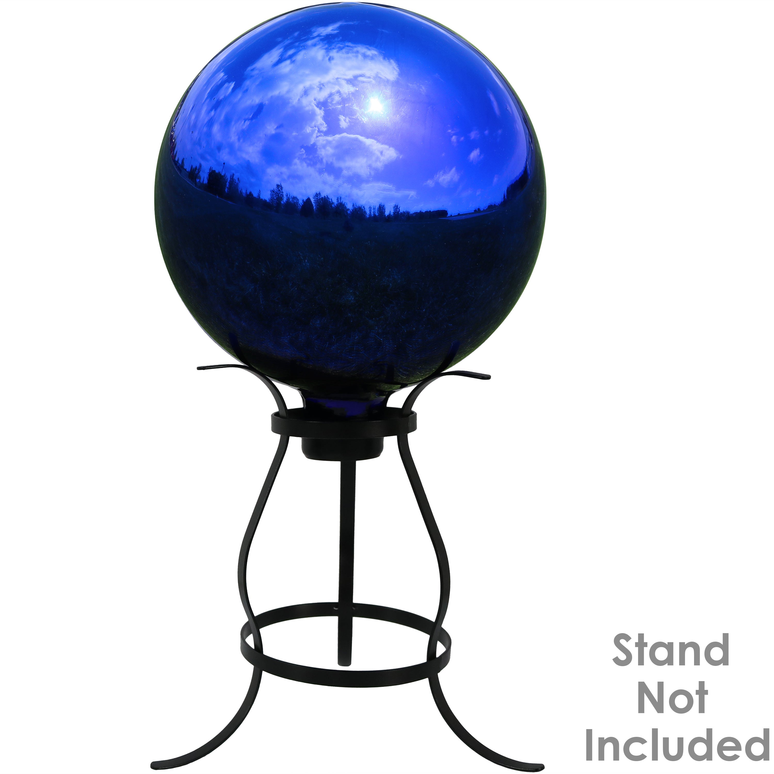 Sunnydaze Indoor/Outdoor Reflective Mirrored Surface Garden Gazing Globe Ball with Stemmed Bottom and Rubber Cap - 10" Diameter - Blue