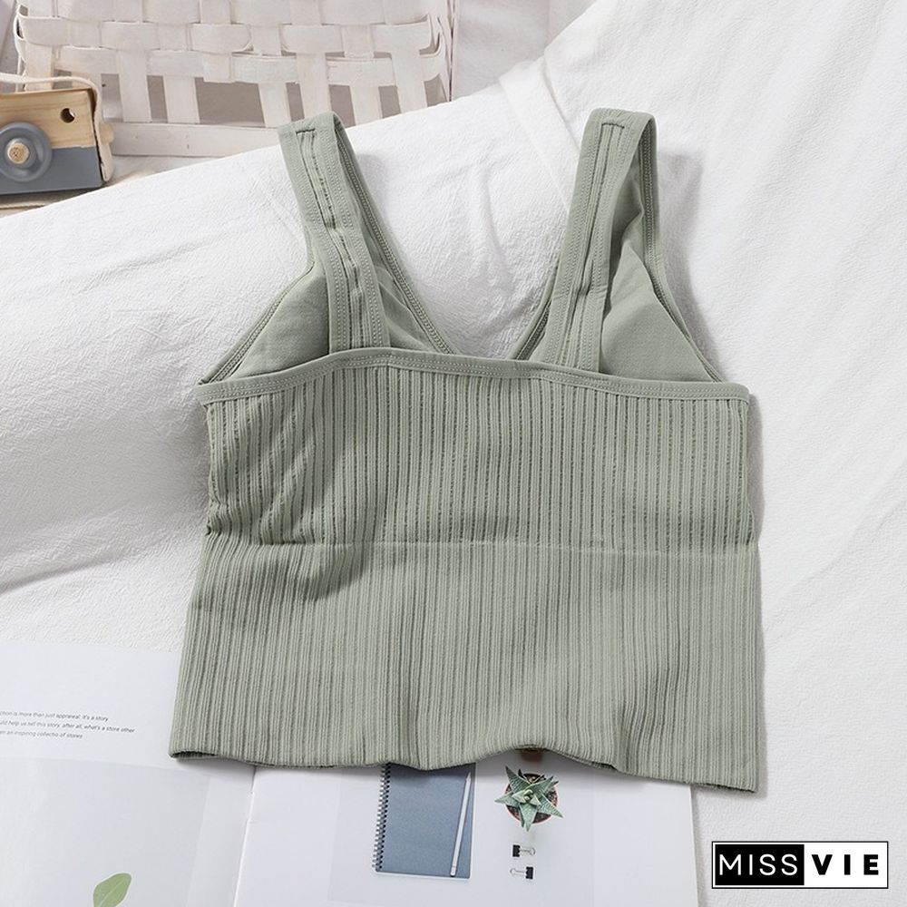 New Sexy Push Up Bra Woven Wrapped Top Underwear V Tie Bra Pad Wireless Sports Bra Striped Crop Top Sleeveless Camisole Ins