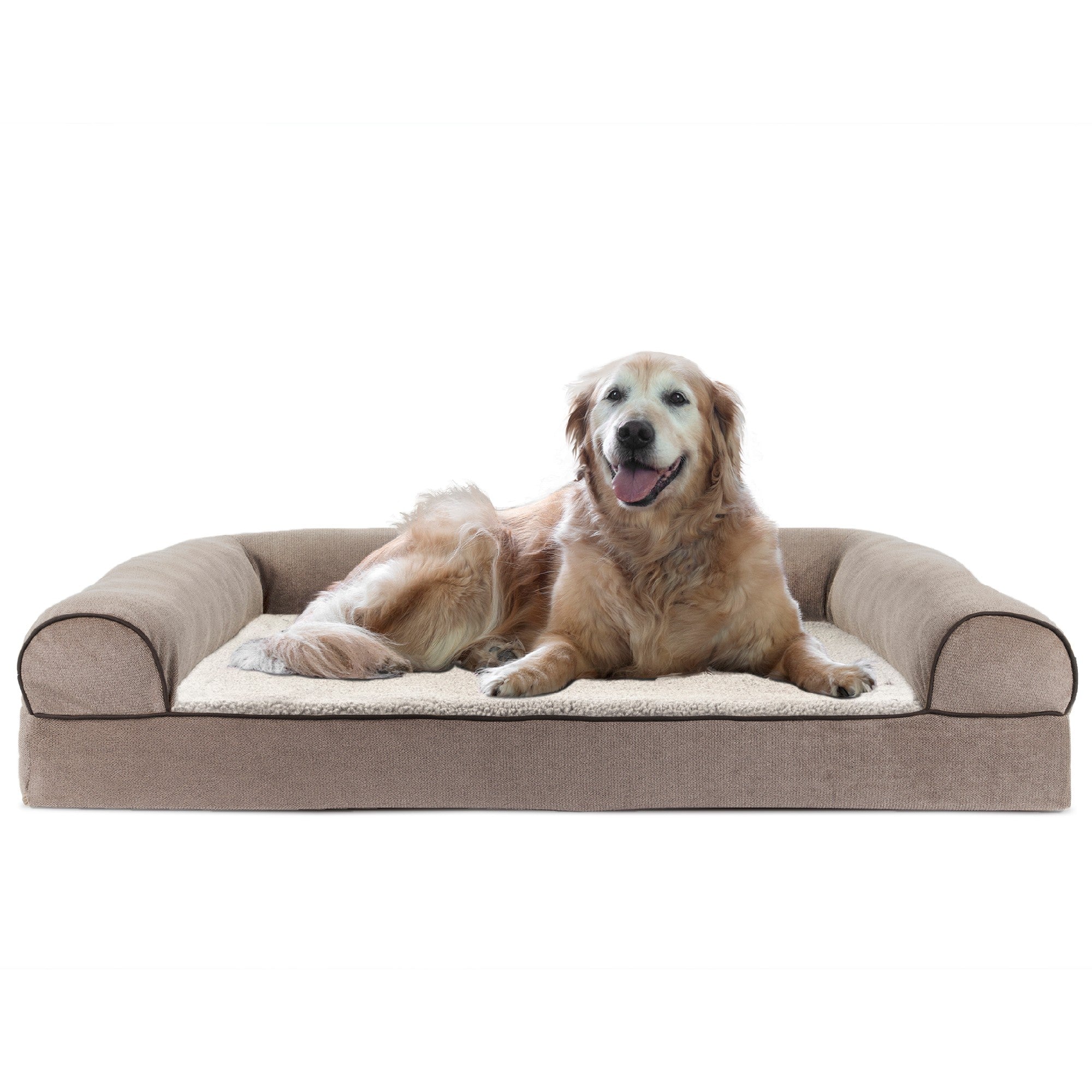 FurHaven Pet Products Orthopedic Sofa-Style Couch Pet Bed for Dogs & Cats, Cream, Jumbo