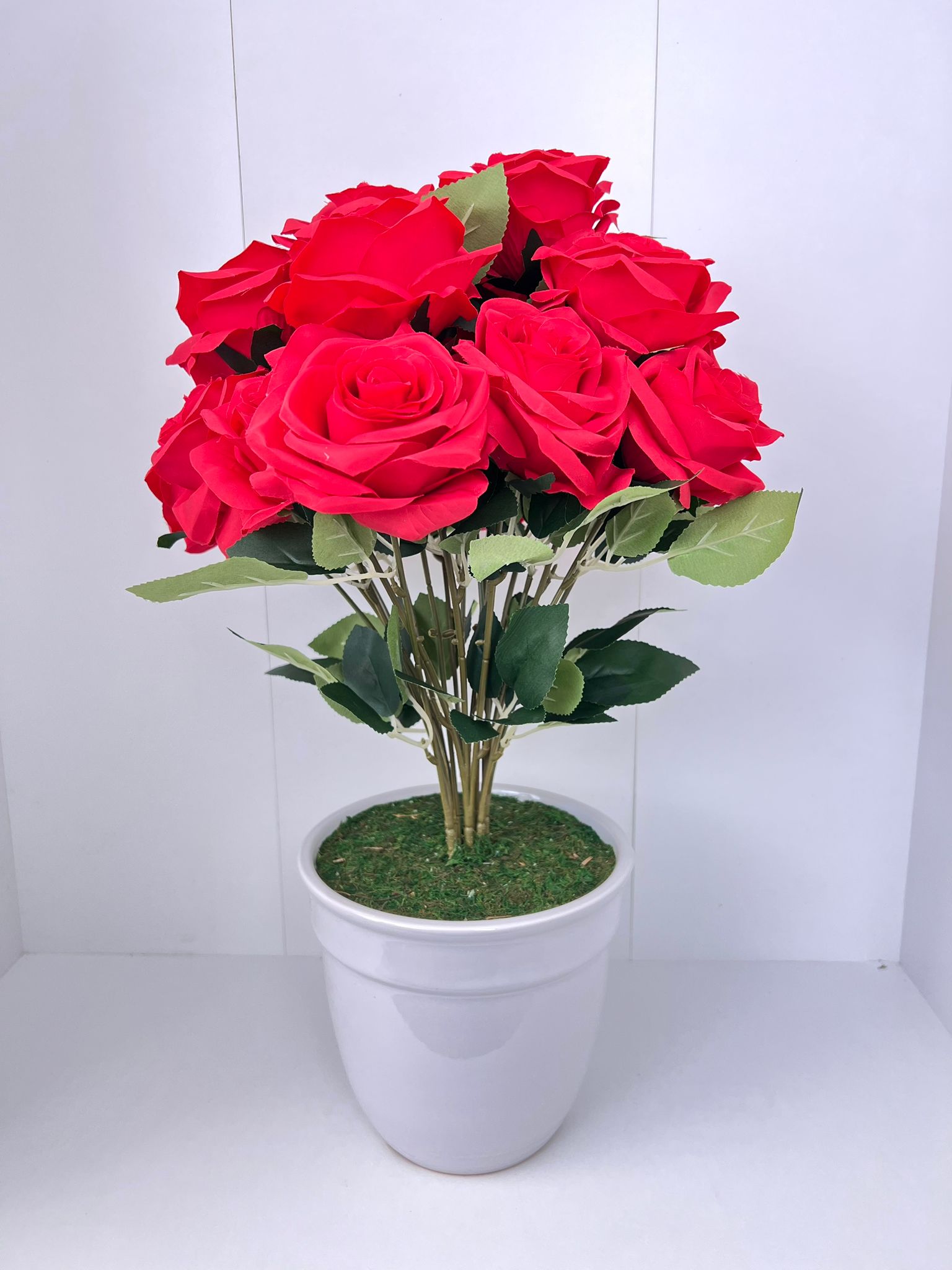 Beautiful Multicolored Roses in Ceramic Pot -Artificial