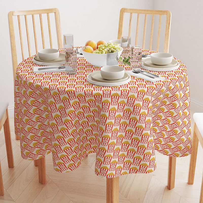 Round Tablecloth， 100% Cotton， 60 Round， Cinema Popcorn