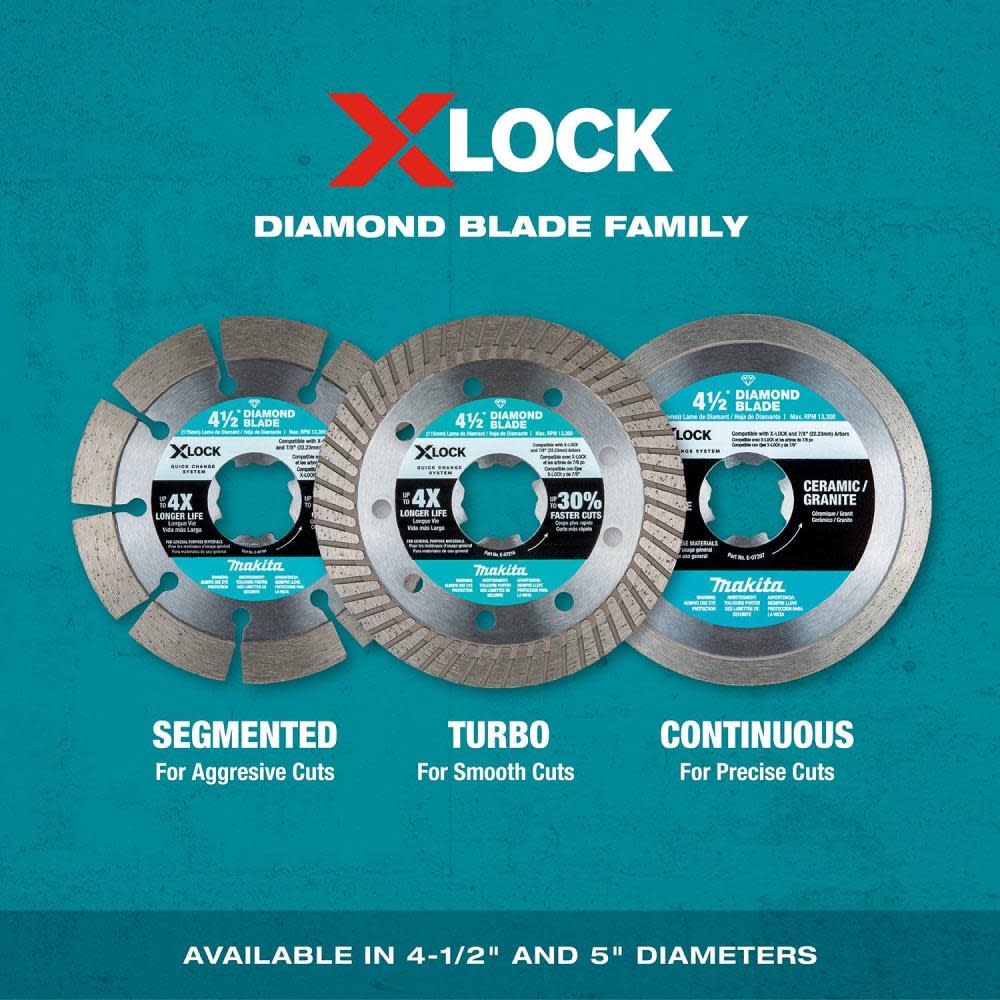 Makita X-LOCK 4-1/2 Segmented Diamond Blade for Masonry Cutting ;