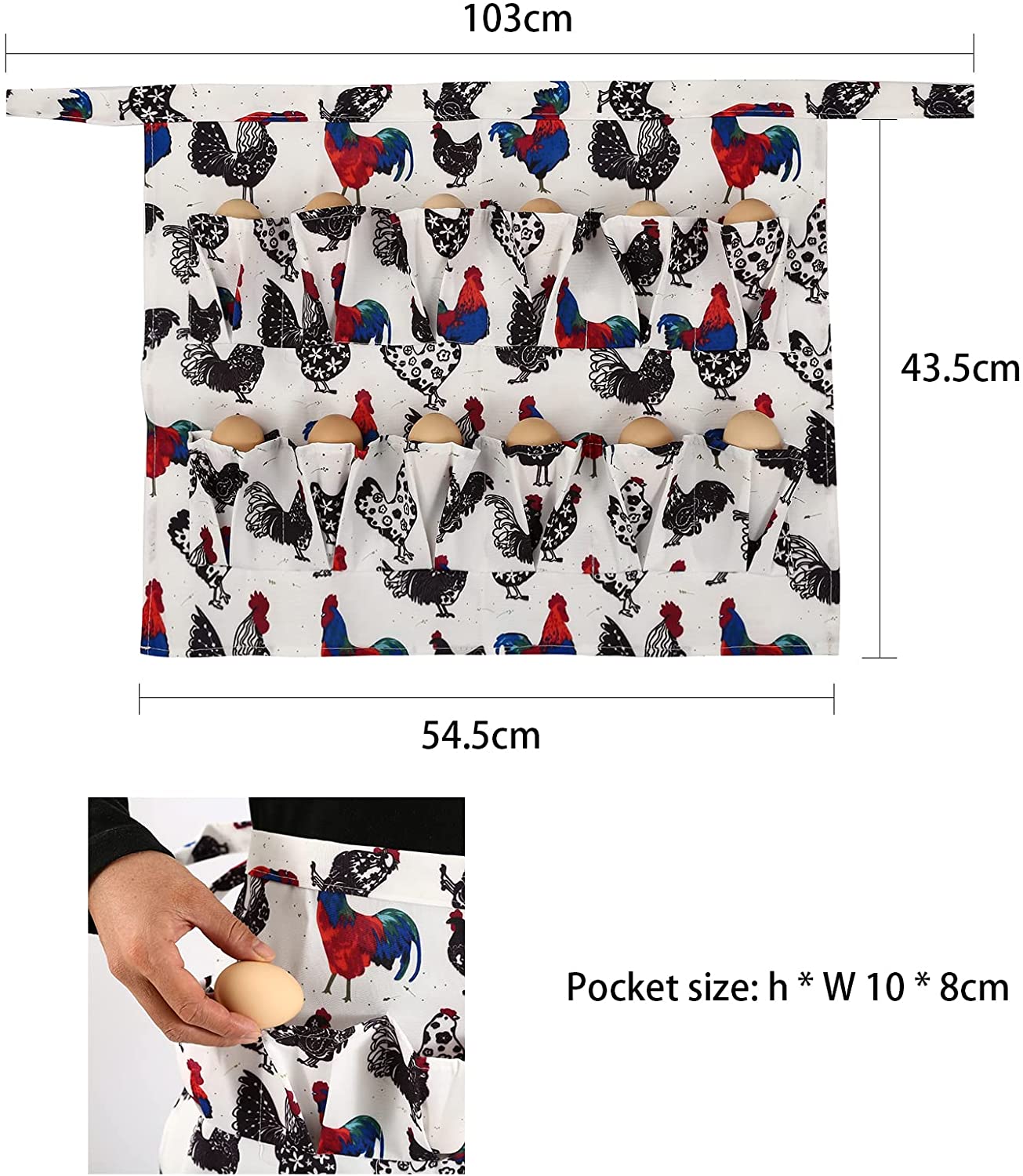 AMQTSLM Egg Apron with 12 Pockets, Egg Collecting Apron, Gathering Holding Apron for Chicken Hen Duck Goose Eggs,Chicken Egg Holder Apron for Kids Housewife Farmer