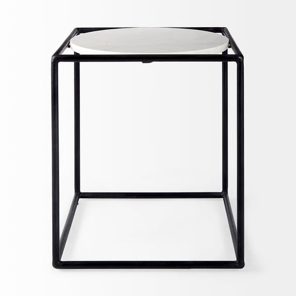 Austen 20L x 20W x 22H Round White Marble Top W/ Black Metal Frame Side Table