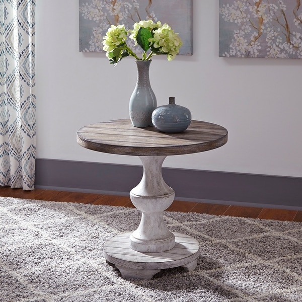 Sedona Heavy Distressed White with Gravel Round End Table