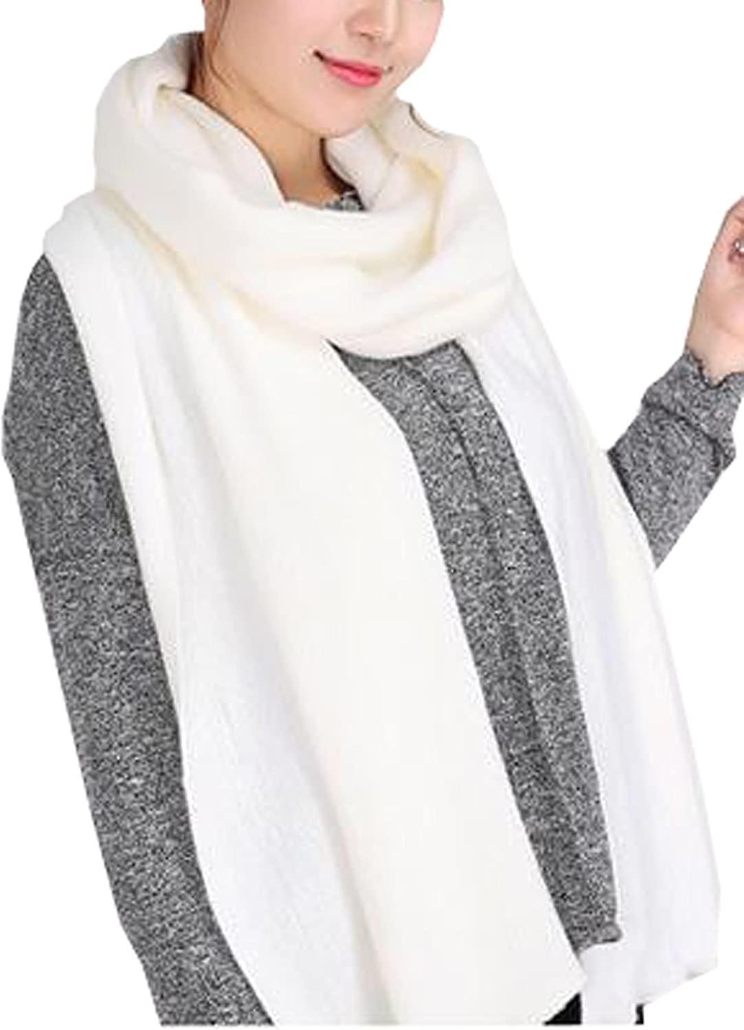 Women's Warm Long Shawl Winter Warm Large Scarf Pure Color White1 -