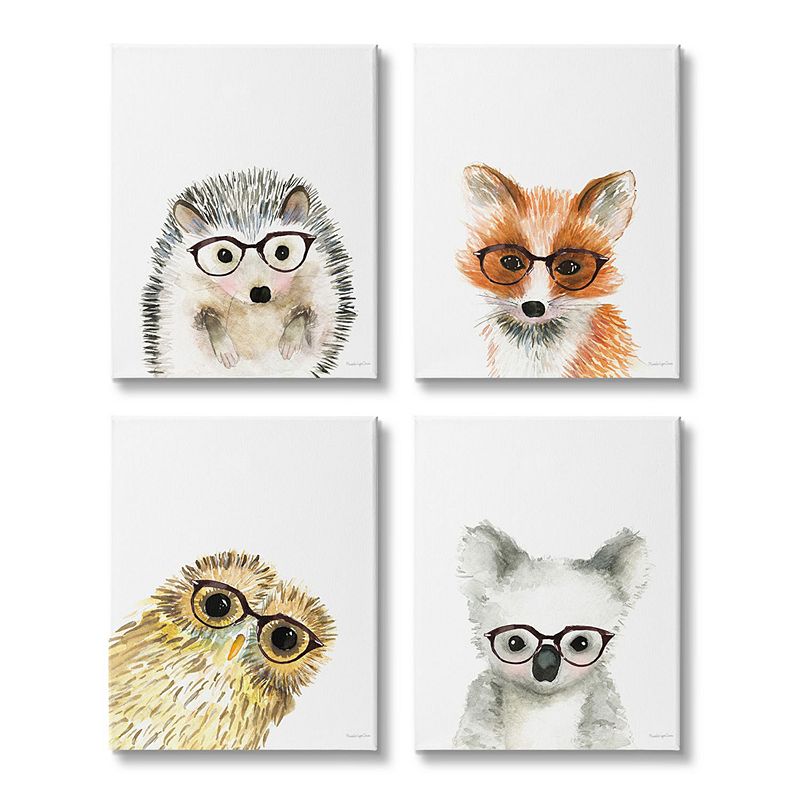 Stupell Home Decor Adorable Forest Animals Glasses Canvas Wall Art 4-piece Set