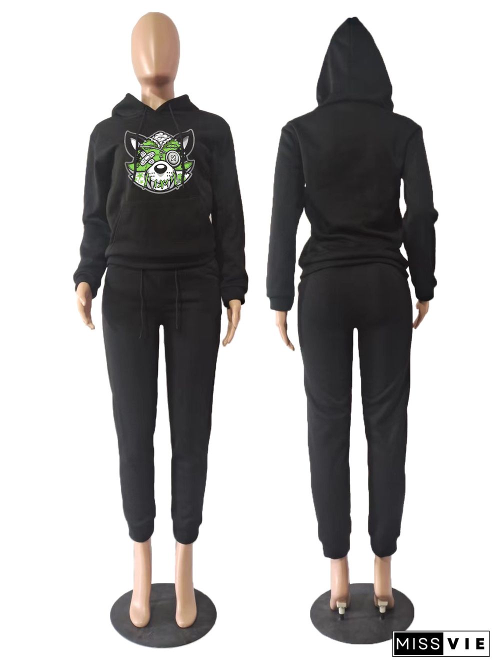 Casual Hooded Sweatshirt Sports Pants 2 Piece Suit