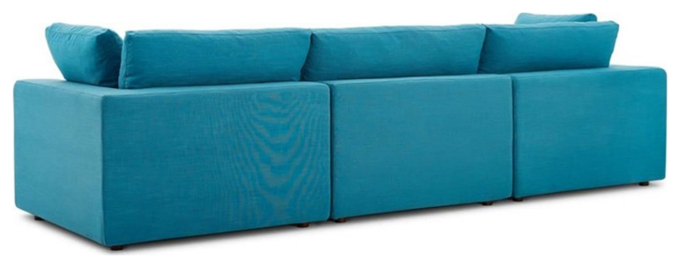 Pemberly Row 3 Piece Down Filled Overstuffed Sectional Sofa Set in Teal   Contemporary   Sectional Sofas   by Homesquare  Houzz