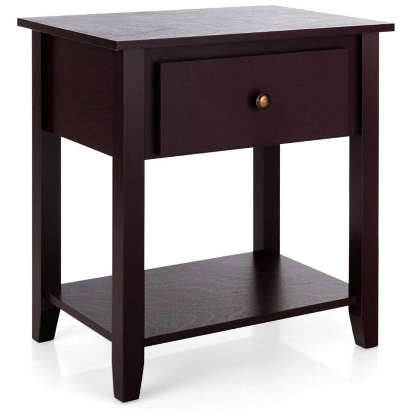 Hivago Nightstand with Drawer and Storage Shelf for Bedroom Living Room