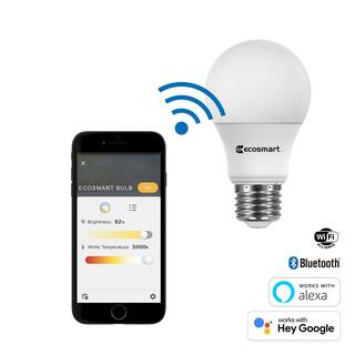 EcoSmart 60-Watt Equivalent Smart A19 LED Light Bulb Tunable White (1-Bulb) Powered by Hubspace A10A1960WQ1Z01