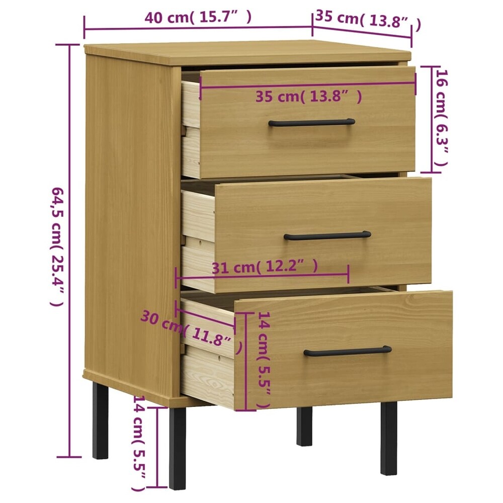 vidaXL Nightstand Storage Bedside Table with 3 Drawers Solid Pine Wood OSLO