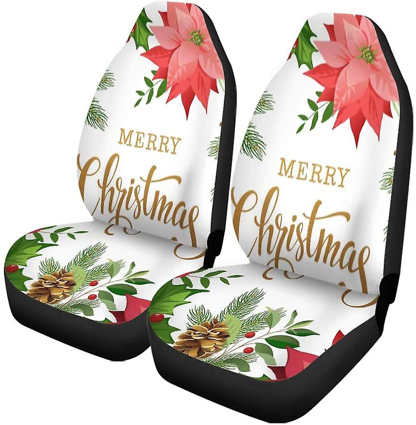 Set Of 2 Car Seat Covers Flower Christmas Composition Of Poinsettia Fir Branches Cones Holly Universal Auto Front Seats Protector Fits