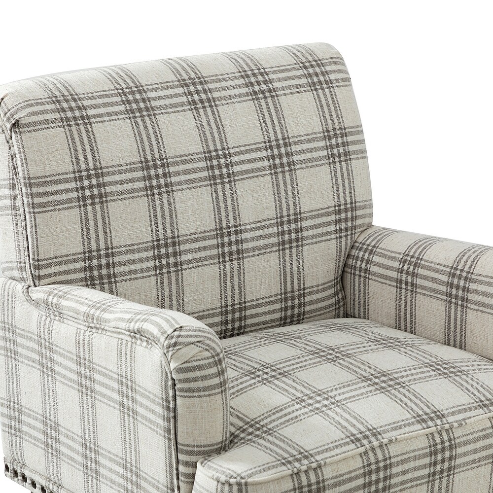 Geltrude Farmhouse Vintage Plaid Accent Armchair with Nailhead Trim by HULALA HOME