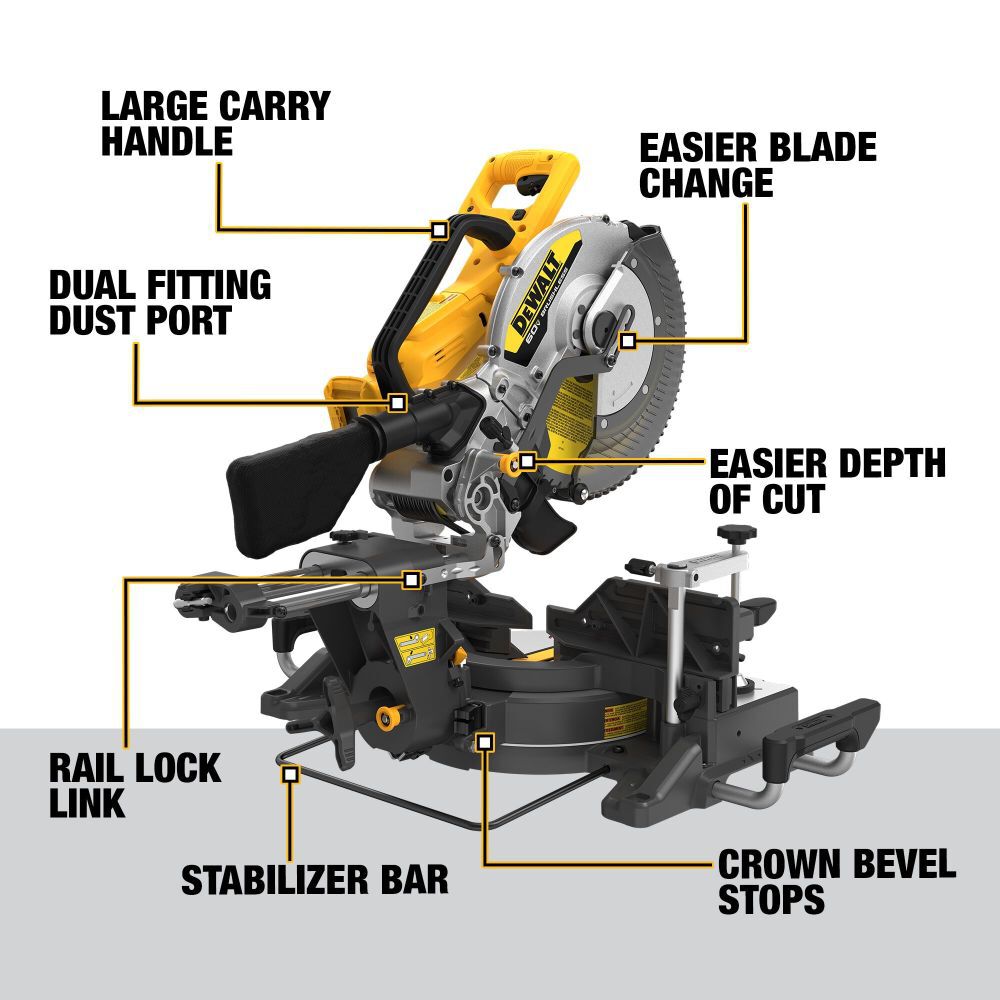 DW 60V 12'' Sliding Miter Saw Bare Tool DCS781B from DW