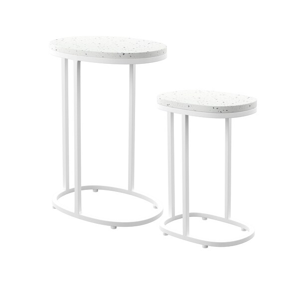 SEI Furniture Venido 2Piece White Stone Outdoor Nesting Side Tables