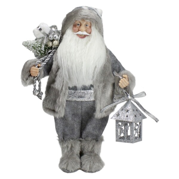 12 Gray White Standing Santa Claus Christmas Figurine Bag Lantern