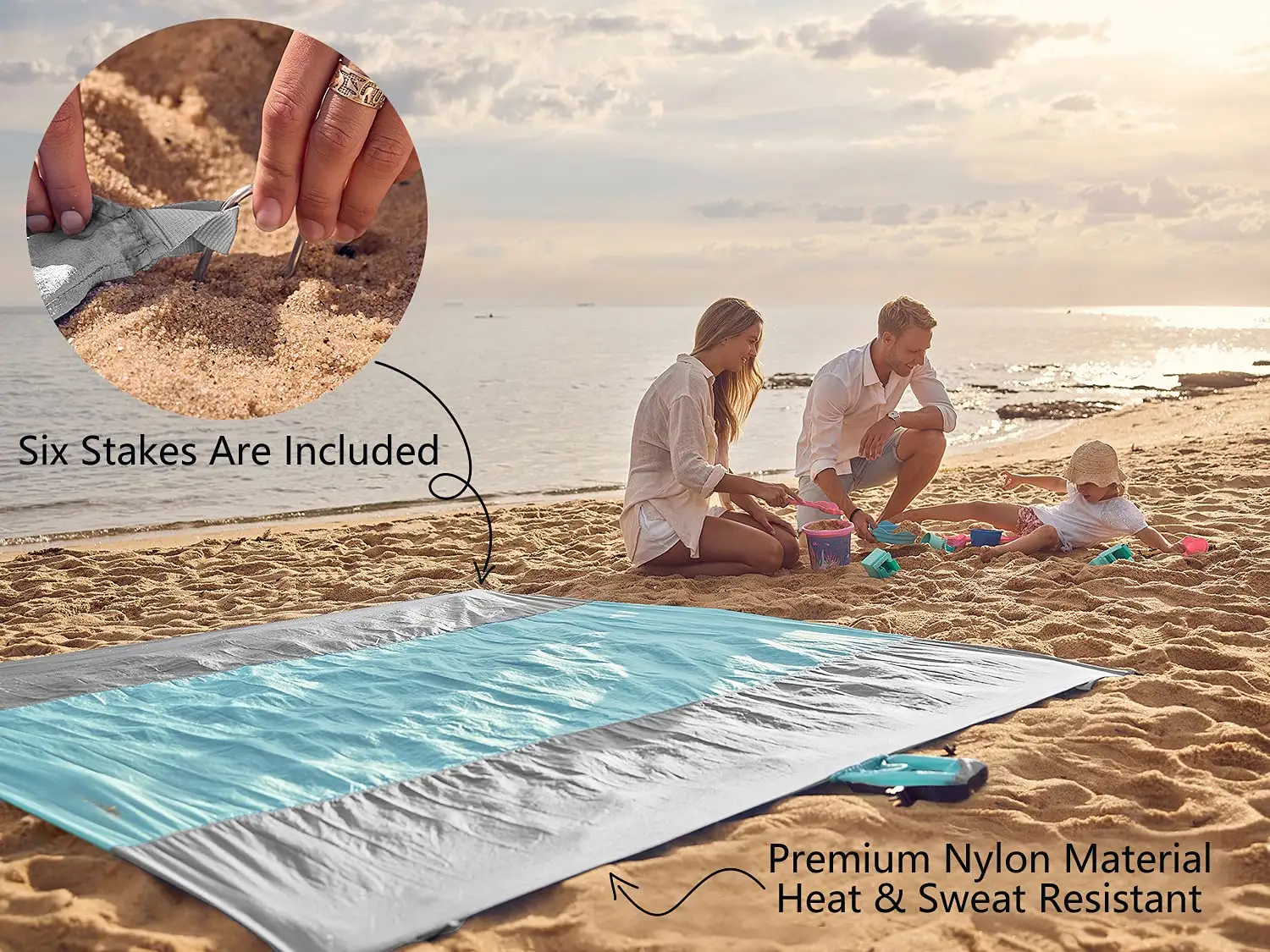 Free Sample Quick Dry Extra Large Beach Mat Blanket With 4 Stakes   Pockets Sand Proof Camping Picnic Mat