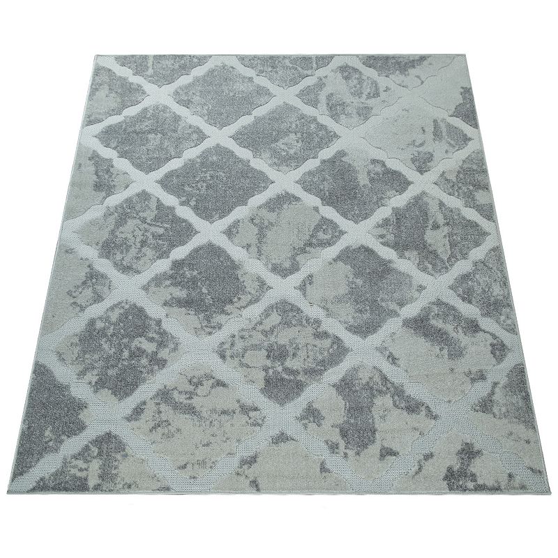 In- and Outdoor Rug Moroccan Style with Diamond Pattern in Light-Grey