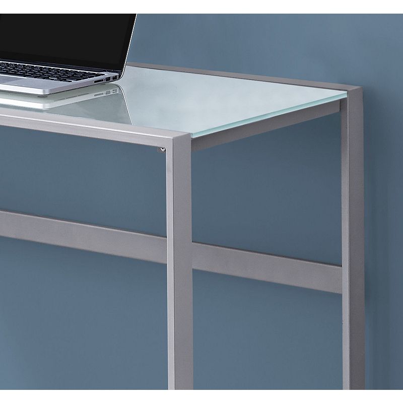 48 Silver and White Contemporary Rectangular Computer Desk with Tempered Glass