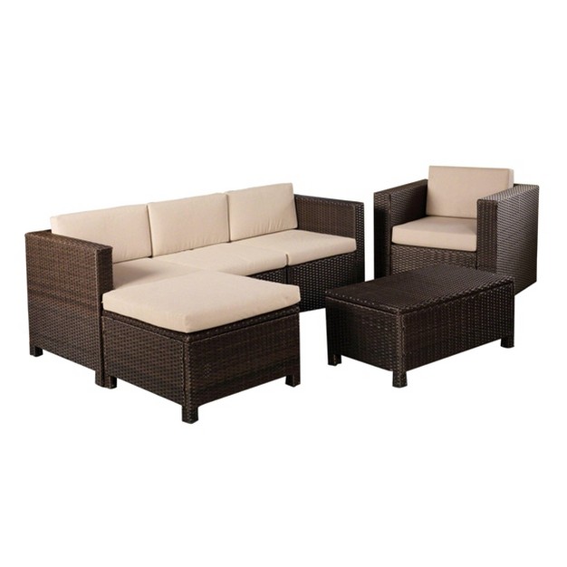 Puerta 6pc Wicker Seating Set Dark Brown beige Christopher Knight Home