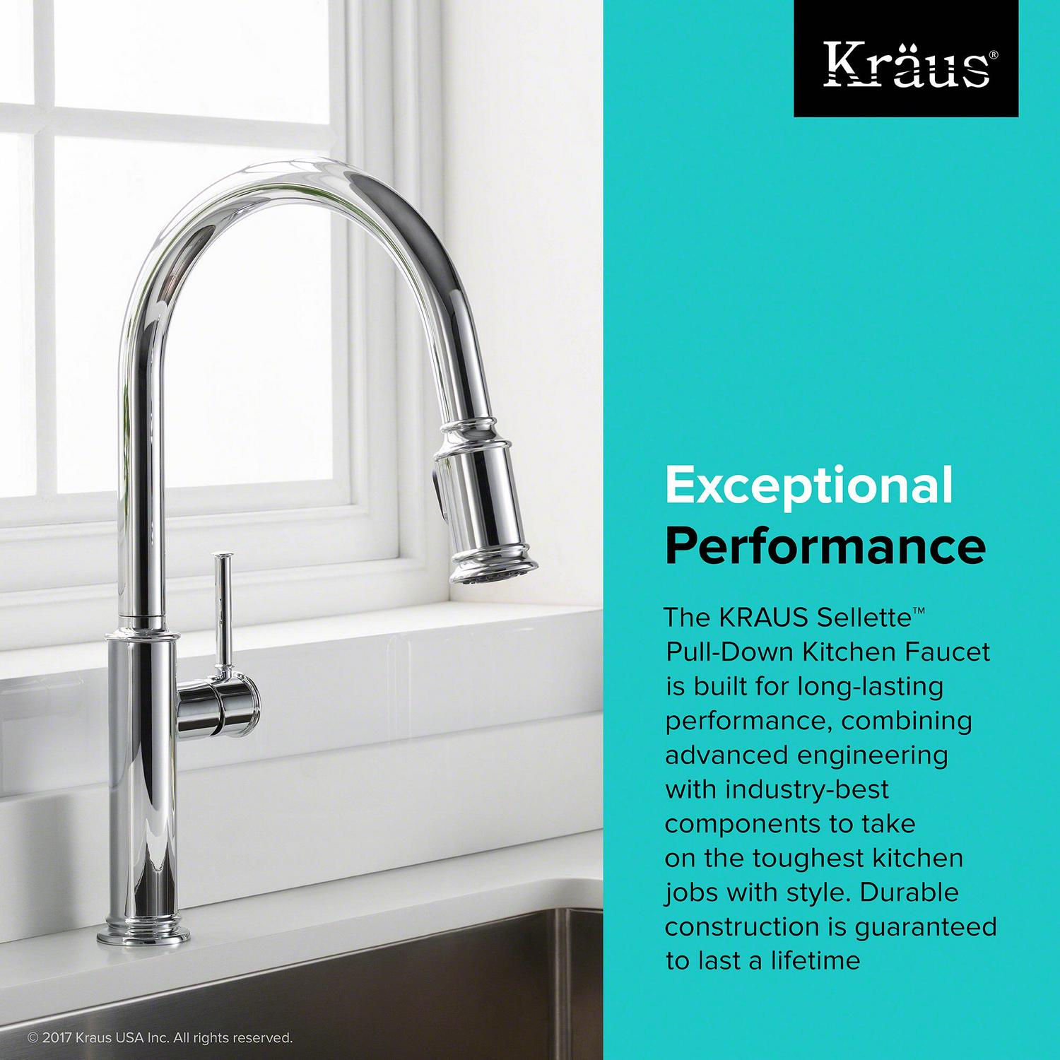 KRAUS Sellettea c Single Handle Pull Down Kitchen Faucet with Dual Function Sprayhead in Chrome Finish