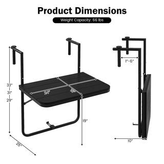 HONEY JOY Metal Patio Hanging Table Folding Balcony Railing Table with 3-Level Height Outdoor Accent Table Suits TOPB006859