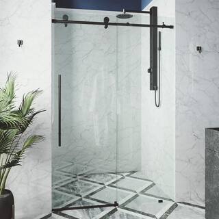 VIGO Elan E-Class 56 to 60 in. W x 76 in. H Frameless Sliding Shower Door in Matte Black with 38 in. (10 mm) Clear Glass VG6021MBCL6076