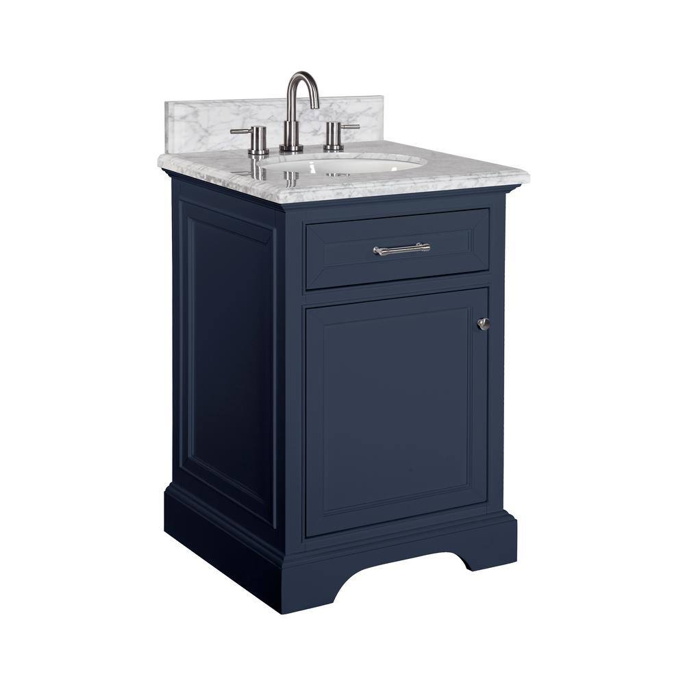 Home Decorators Collection Windlowe 24 in. W x 22 in. D x 35 in. H Bath Vanity in Navy Blue with Carrara Marble Vanity Top in White with White Sink 15101-VS24C-NB