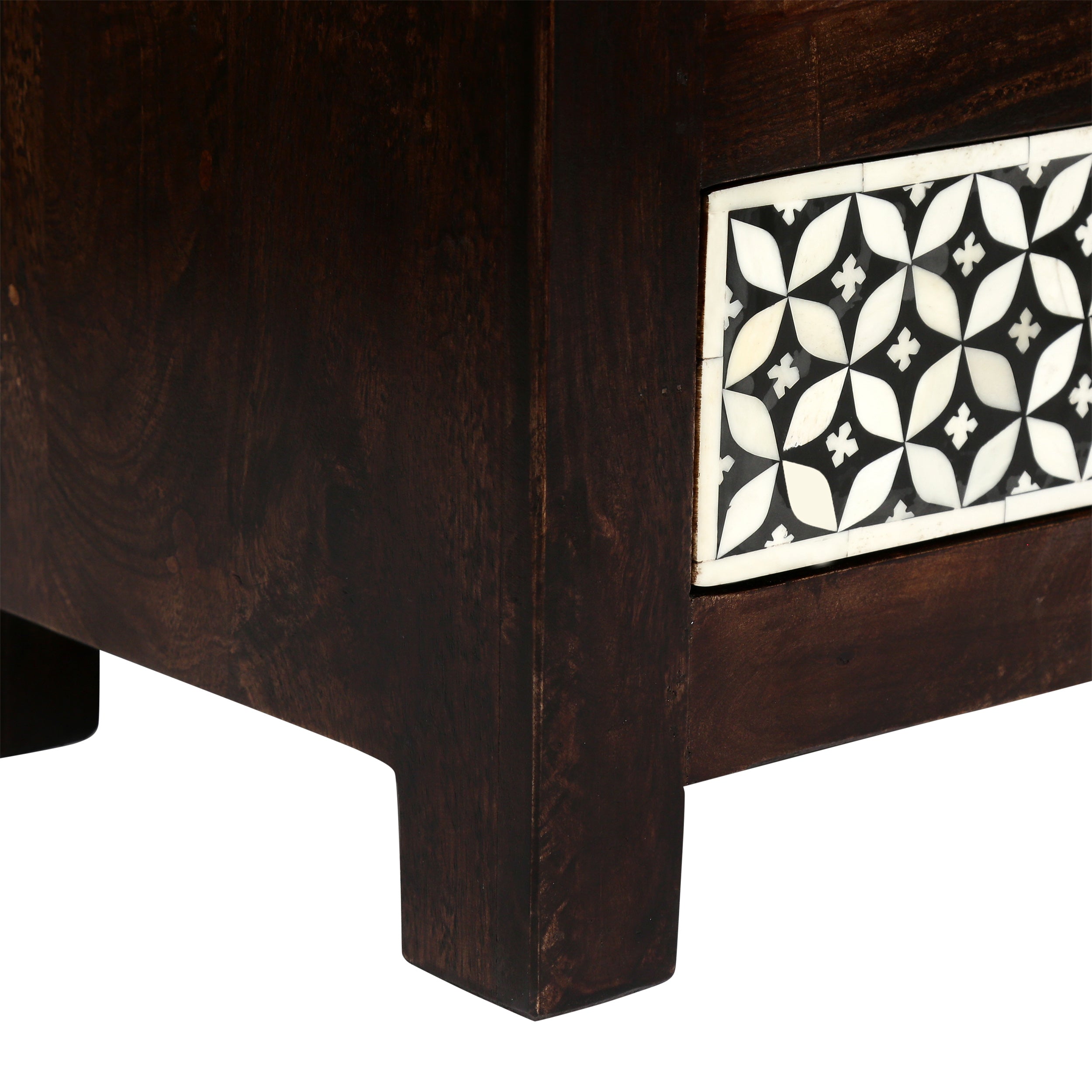 Kuna Handcrafted Boho 3 Drawer Mango Wood Nightstand