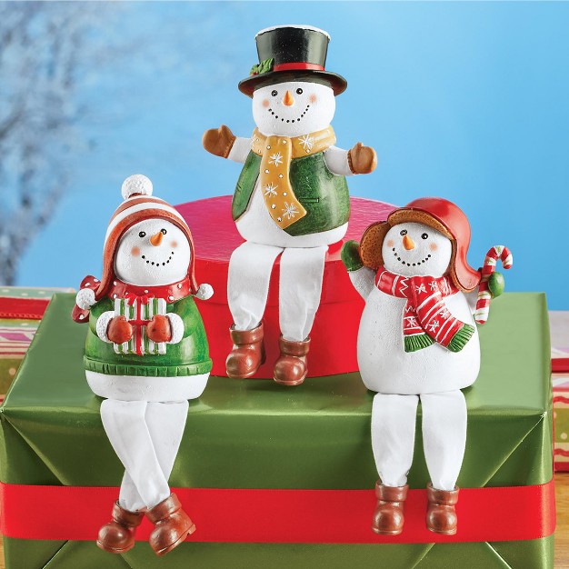 Collections Etc Winter Snowmen Sitters With Dangling Legs Set Of 3 Figurines 3 X 2 5 X 6 75