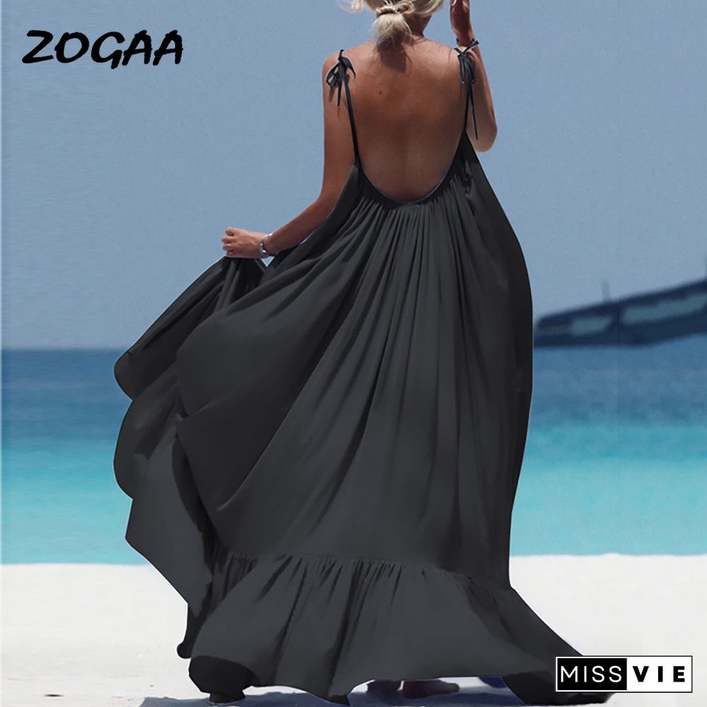 ZOGAA Boho Maxi Dress Women Spaghetti Strap Backless Long Dress Sexy Summer Party Bohemian Beach Dresses Vestidos Robe Femme