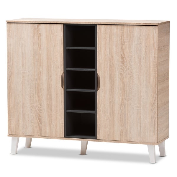 Mid-Century Oak and Grey Wood Storage Cabinet by Baxton Studio - - 16602391