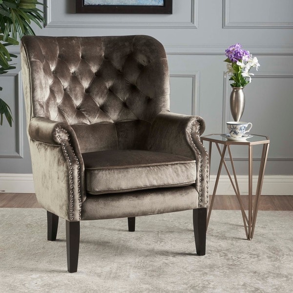 Tomlin Nailhead Velvet Club Chair by Christopher Knight Home