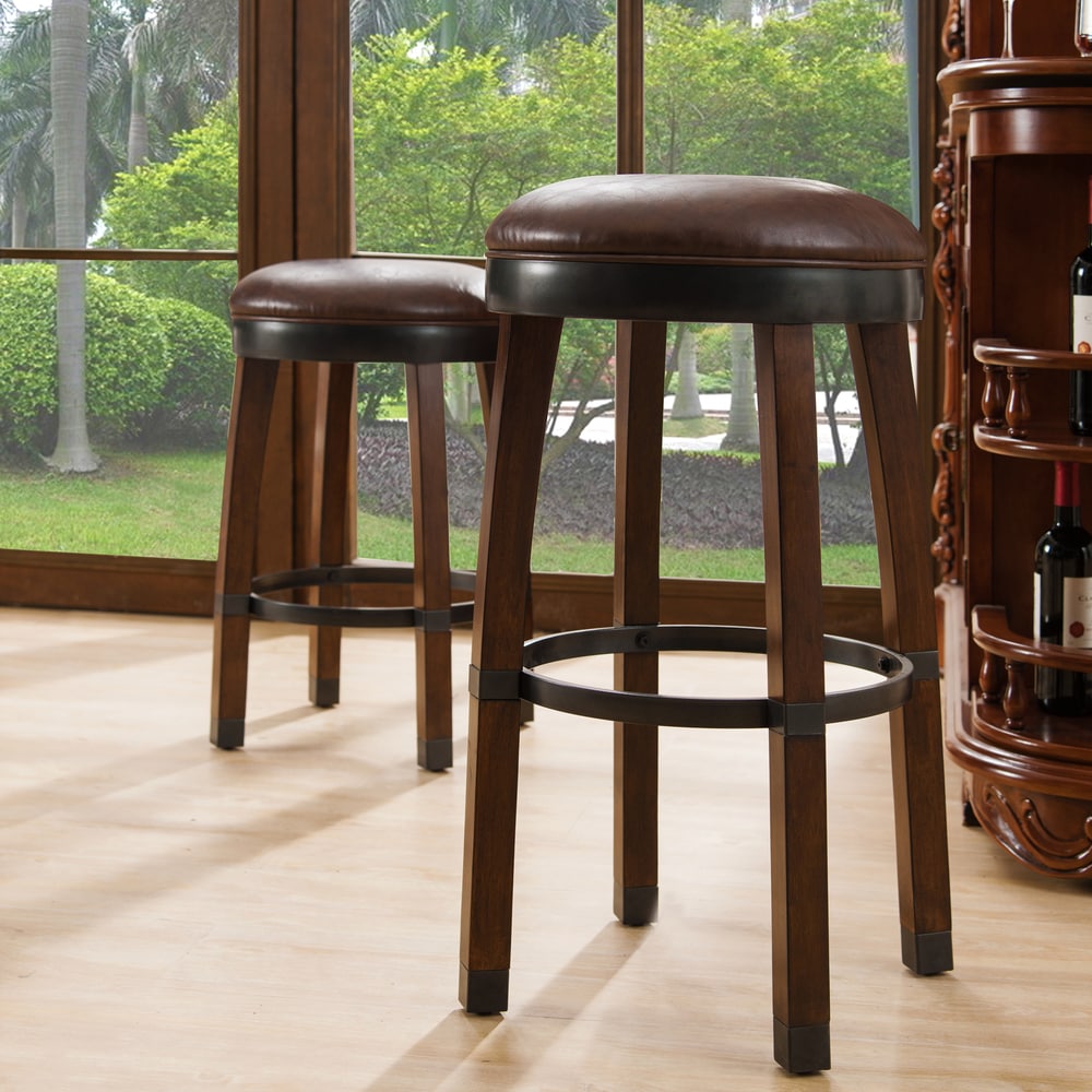 Wood Cask Stave Faux Leather Bar Stool(Set of 2)