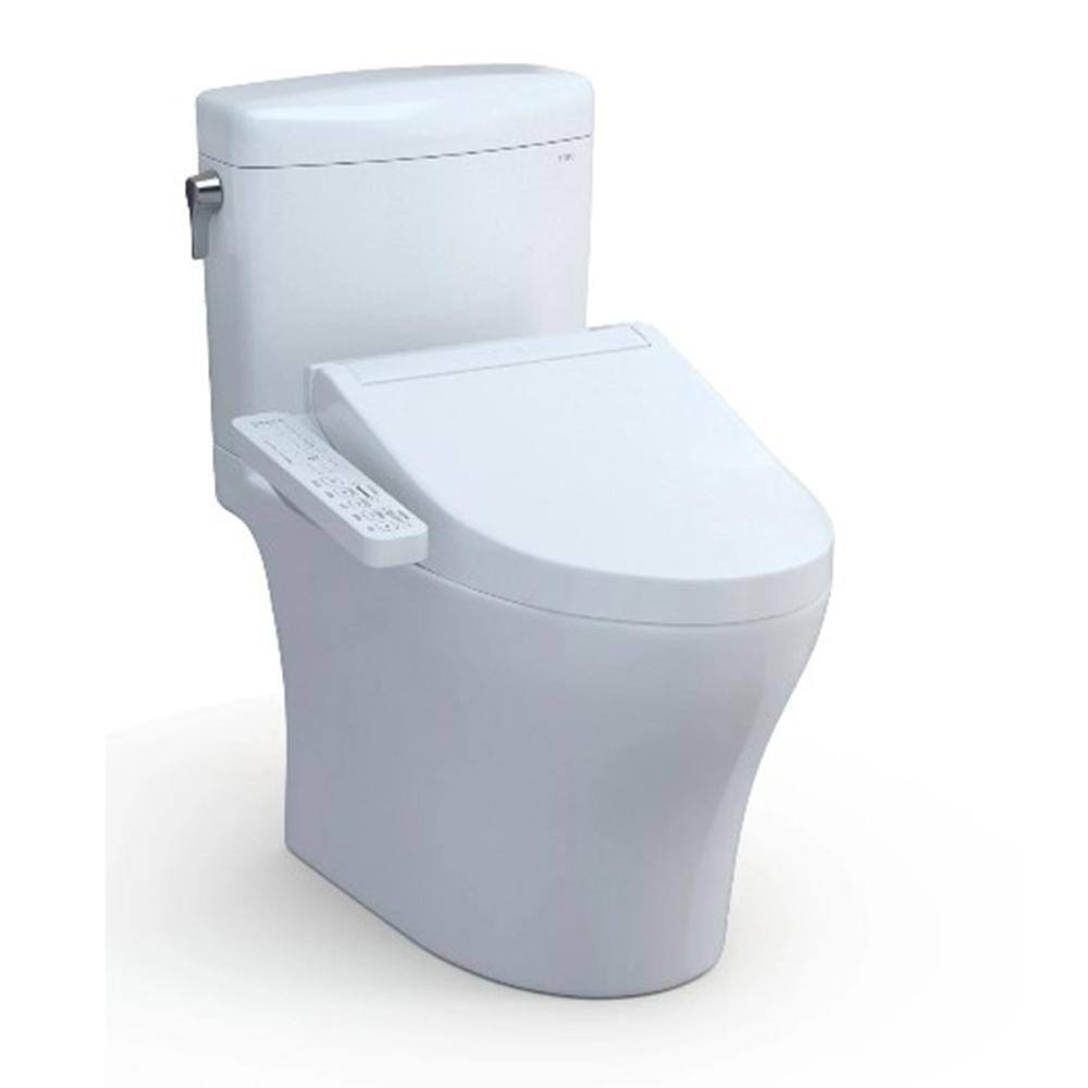 TOTO Aquia IV Cube 2-Piece 1.28 GPF Dual Flush Elongated ADA Comfort Height Toilet in Cotton White C2 Washlet Seat Included MW4363074CEMFGN#01