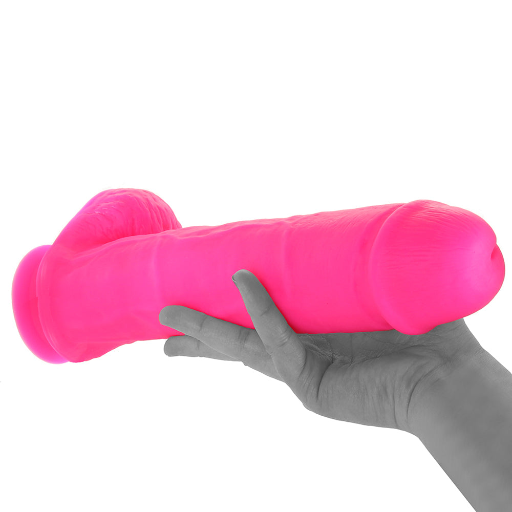 Neo Elite 11 Inch Silicone Ballsy Dildo in Pink