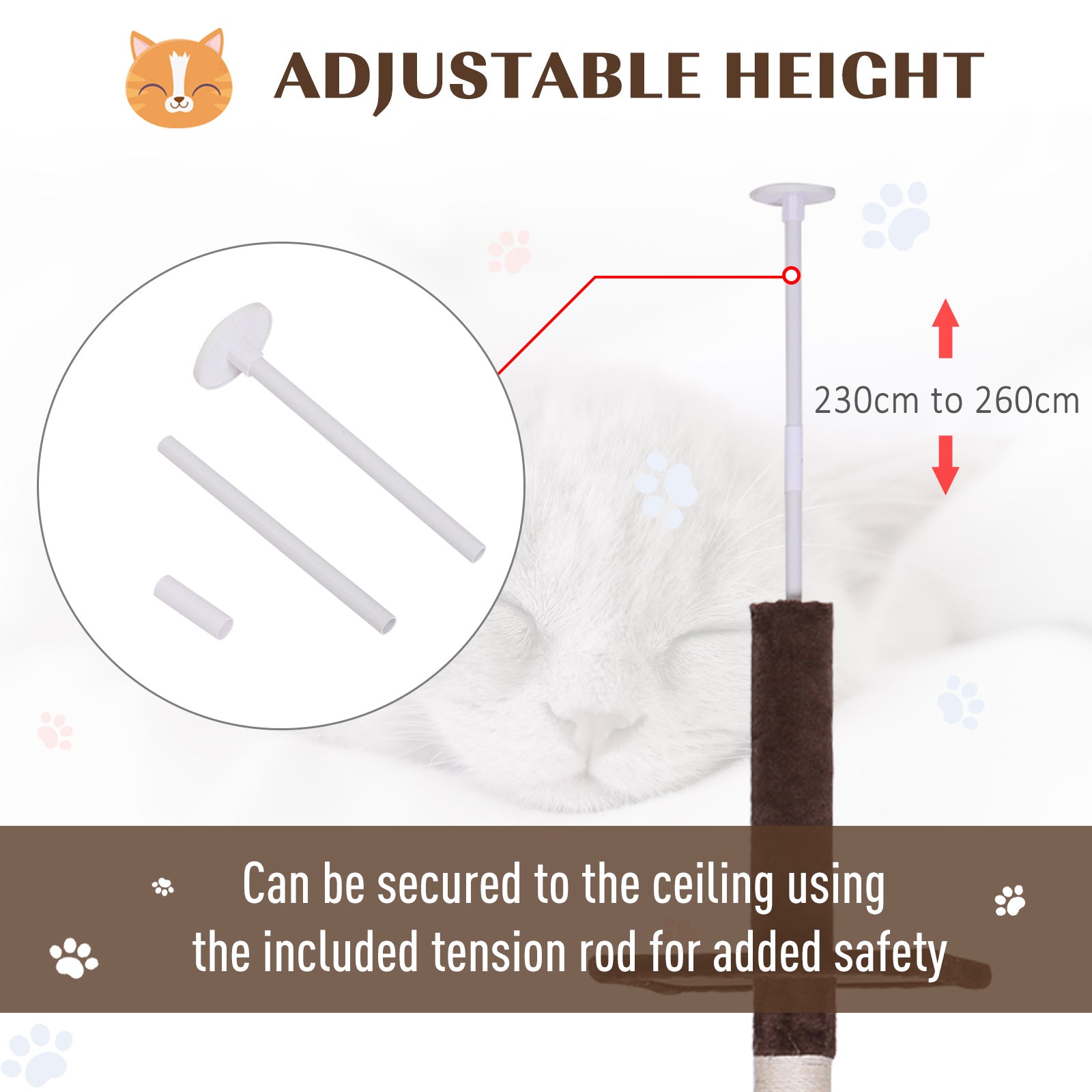 Pawhut 9' Adjustable Height Floor-To-Ceiling Vertical Cat Tree - Brown and White