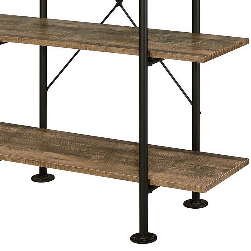 Bookcase with Metal Pipe Design and 5 Tier Shelves， Brown