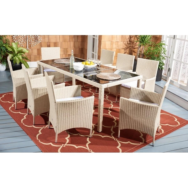 SAFAVIEH Outdoor Hailee 9Piece Wicker Dining Set