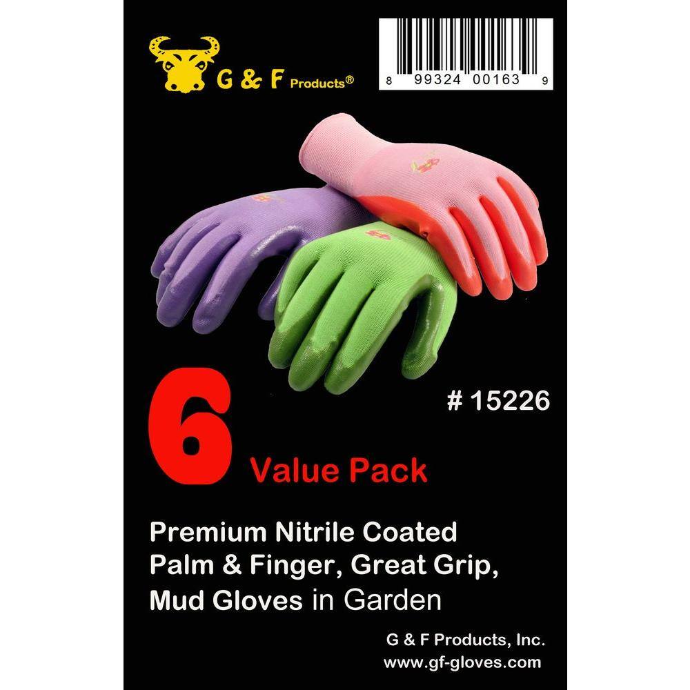 G  F Products Women's Medium Garden Glove in Assorted Colors (6-Pair) 15226