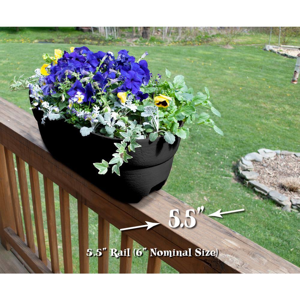 CITY PICKERS Bloomers Series 10 in. L x 24 in. W x 11 in. H Charcoal Resin Weatherproof Deck and Porch Rail Planter Drainage Holes 2440W-1