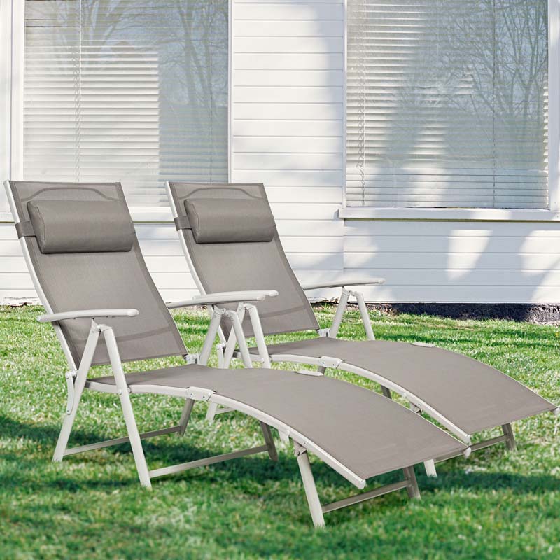 7-Position Folding Outdoor Chaise Lounge Chair, Lightweight Patio Pool Chair Sun Lounger with Cushion & Pillow