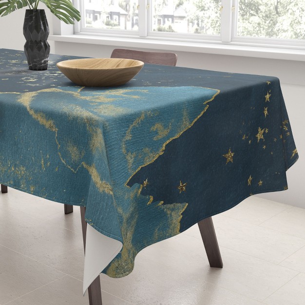 Nature Magick Teal And Gold Mountain Stars Tablecloth Deny Designs