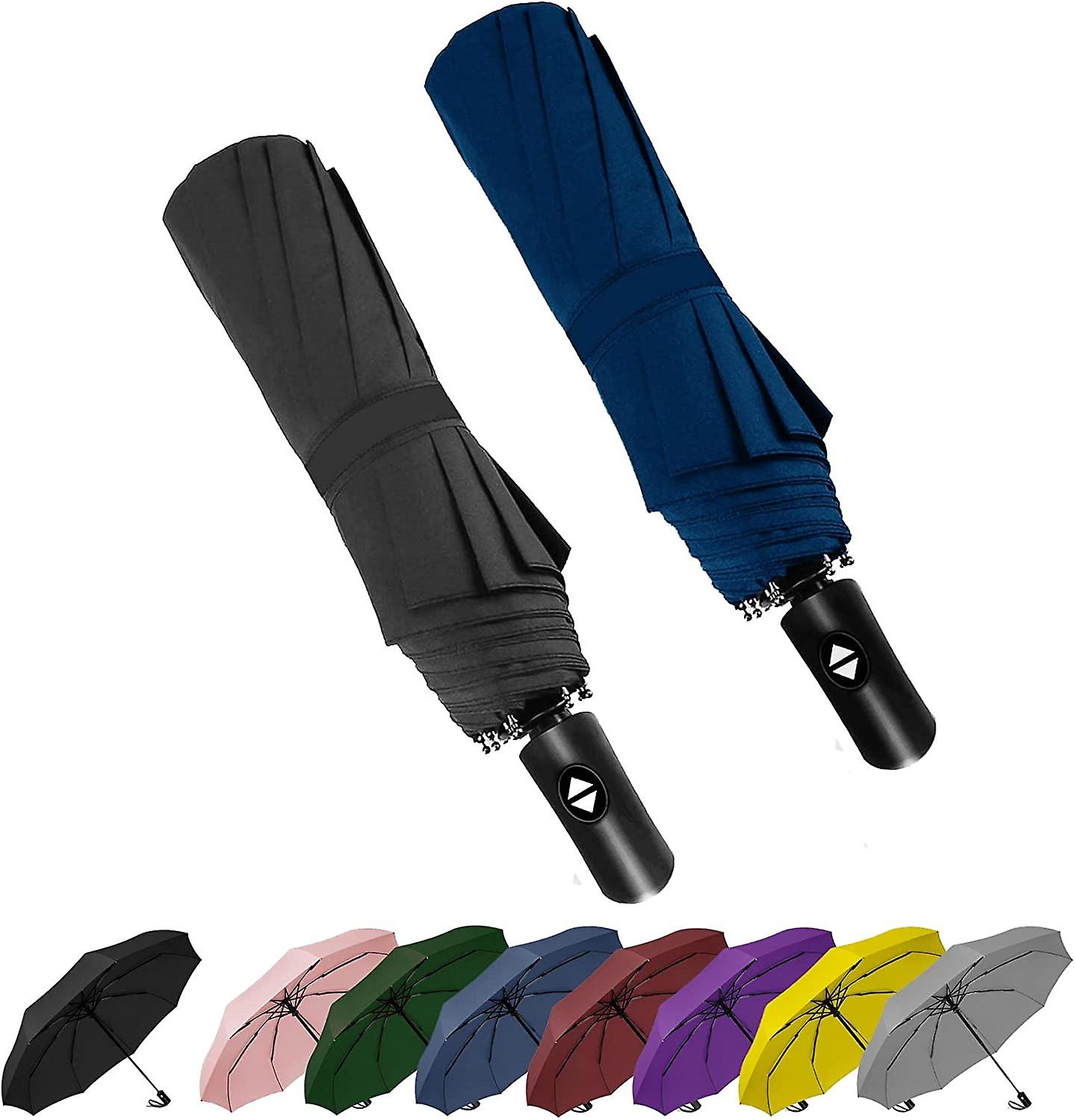 Liangnv 2 Packs Windproof Travel Compact Umbrella， 8-ribs Anti-uv Waterproof Folding Umbrella With Telfon Coating-one Button For Auto Open And Close.